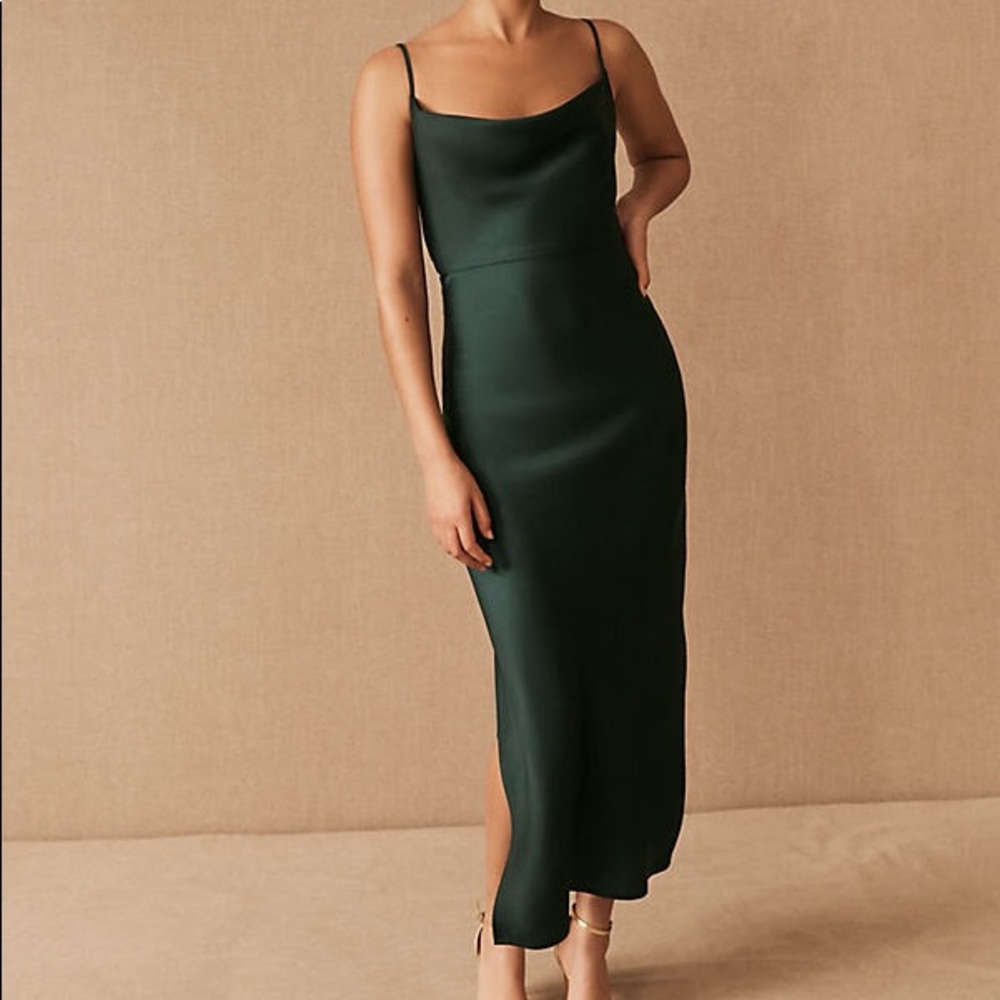 Anthropologie Forest Green Silk Slip Dress